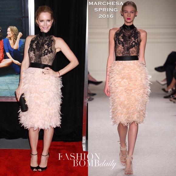 Marchesa Spring ‘16 Lace & Blush Feather Dress - Picture 2 of 16
